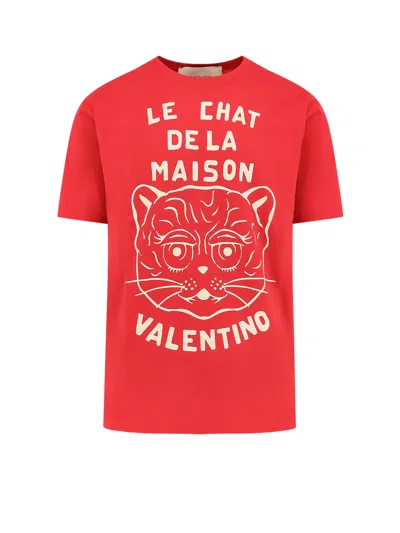 Valentino T-shirt With Chat De La Maison Print In Red
