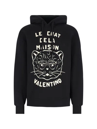 Valentino Jersey Felpa Le Chat De La Maison In Black