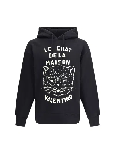 Valentino Jersey Felpa Le Chat De La Maison In Black