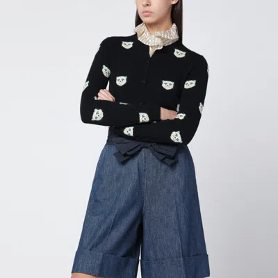 Valentino Le Chat De La Maison Intarsia Cardigan In Black