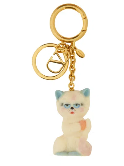 Valentino Garavani Le Chat De La Maison Nylon Bag Charm With Key Ring For Woman In Gold