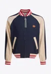 Valentino Sporty Bomber Jacket With Embroidered Details In Blue