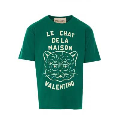 Valentino Le Chat De La Maison Print T-shirt In Green
