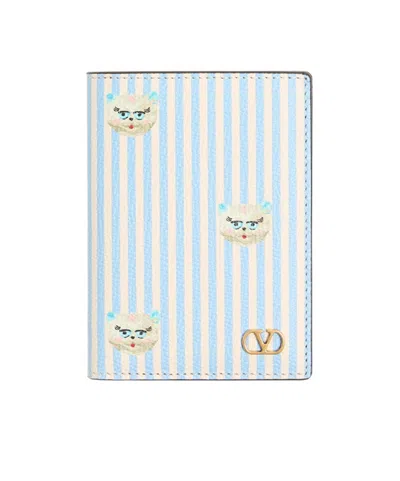 Valentino Garavani Valentino Le Chat De La Maison-printed Bi-fold Wallet In Blue