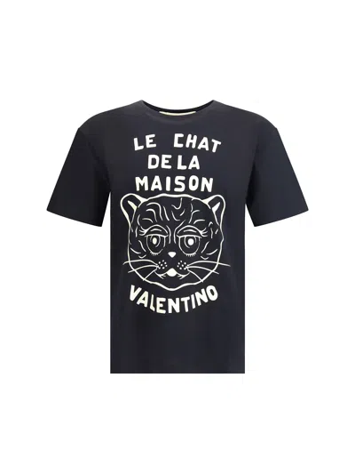 Valentino Black T-shirt With Le Chat De La Maison Print