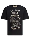 Valentino Black T-shirt With Le Chat De La Maison Print In Black