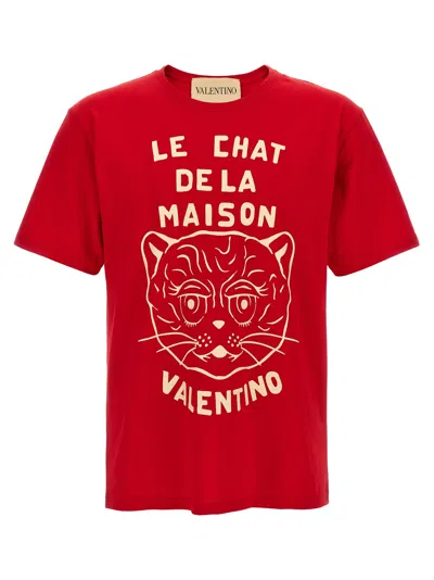 Valentino T-shirt With Chat De La Maison Print In Red
