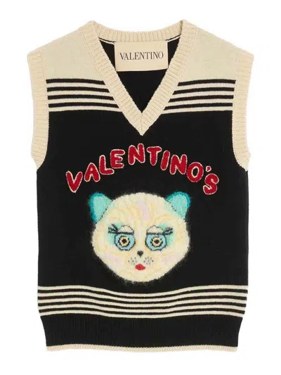 Valentino Le Chat De La Maison Wool Vest In Black