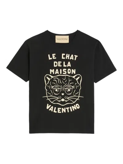 Valentino Chat De La Maison Cotton T-shirt In Black