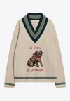 Valentino Butter-coloured Sweater With Le Chien De La Maison Embroidery In Nude