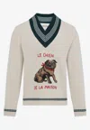 Valentino Butter-coloured Sweater With Le Chien De La Maison Embroidery In Nude