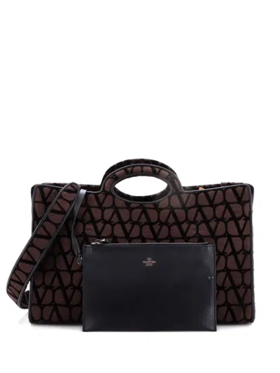 Pre-owned Valentino Garavani Le Troisieme Toile Iconograph Fabric Medium Tote Bag In Brown