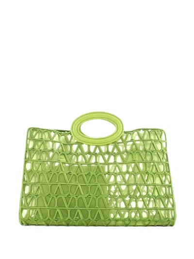 Pre-owned Valentino Garavani Le Troisieme Toile Mesh Iconographe And Goatskin Medium Tote Bag In Green