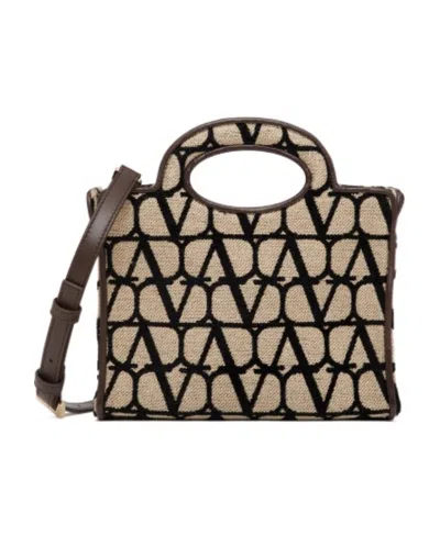 Valentino Garavani Le Troisième Mini Shopping Bag In Toile Iconographe In Nude