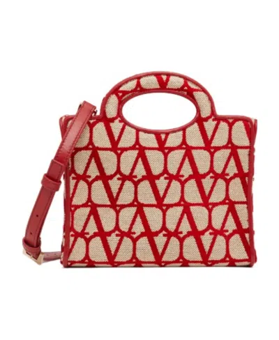Valentino Garavani Le Troisième Mini Shopping Bag In Toile Iconographe In Red