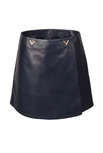 Valentino Leather A-line Skirt In Blue