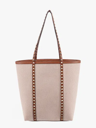 Valentino Garavani Leather And Canvas Shoulder Bag With Iconic Studs