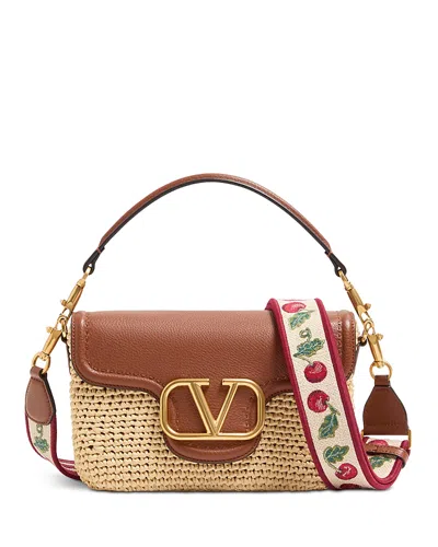 VALENTINO GARAVANI LEATHER & CROCHET RAFFIA SHOULDER BAG