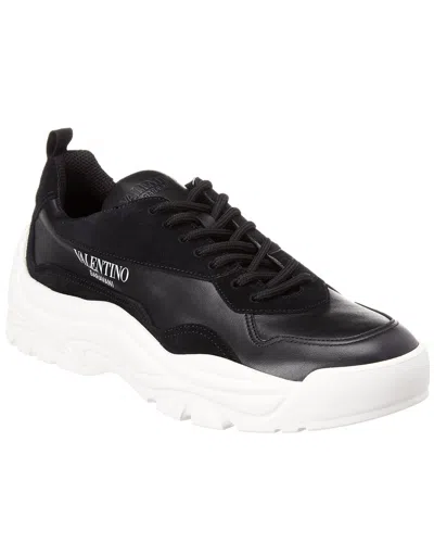 Valentino Garavani Calfskin Panelled Sneakers Suede Detailing In Black