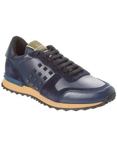 Pre-owned Valentino Garavani Valentino Leather & Suede Sneaker Men's Blue 40