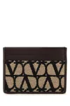 Valentino Iconographe Leather And Toile Card Holder In Naturalenerofondant