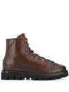 Valentino Leather Lace-up Hiking Boots In Brown