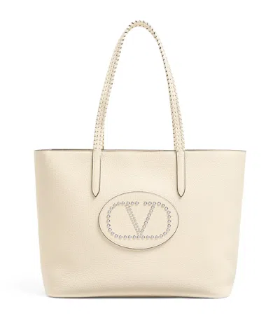 Valentino Garavani Leather Avec Toi East-west Tote Bag In Ivory