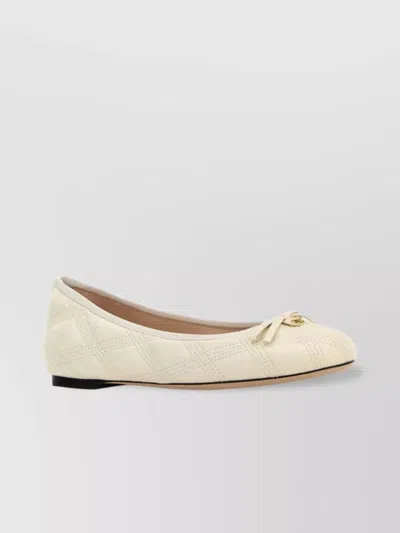 Valentino Garavani Leather Ballerinas With Bow Detail And Quilted Design In White