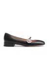 Valentino Embellished Leather Mary Jane Flats In Black