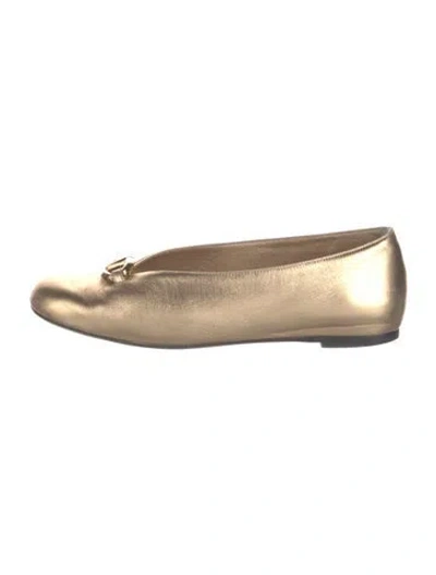 Pre-owned Valentino Garavani Leather Ballet Flats In Gold/metallic