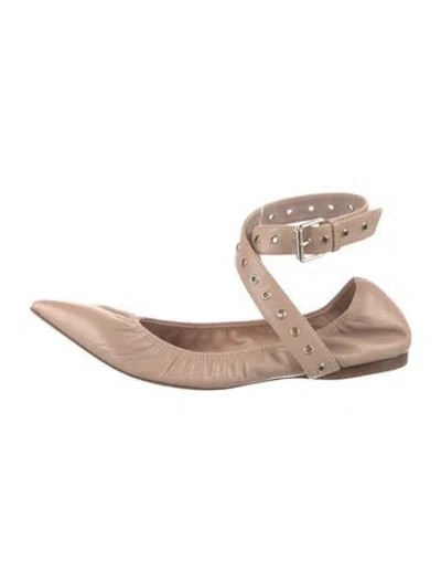 Pre-owned Valentino Garavani Leather Ballet Flats In Neutral