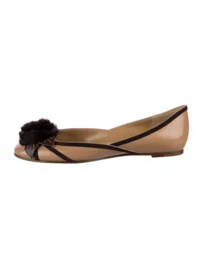 Pre-owned Valentino Garavani Leather Ballet Flats In Neutrals