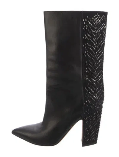 Pre-owned Valentino Garavani Leather Beaded Accents Boots In Black