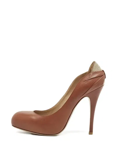 Pre-owned Valentino Garavani Leather Beaded Pumps In Brown