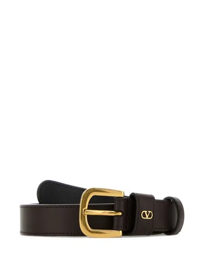 Valentino Garavani Dark Brown Leather Belt In Black