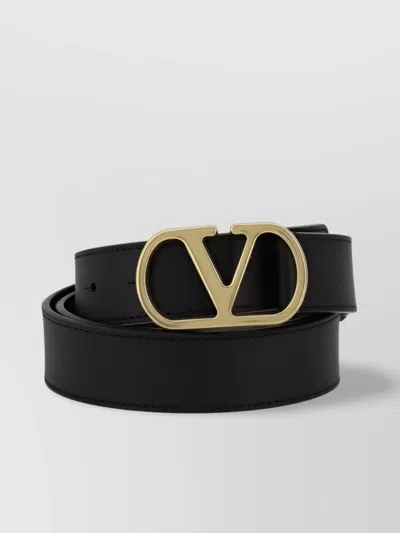 Valentino Garavani Elegant Black Leather Belt With Gold Buckle 30 Mm