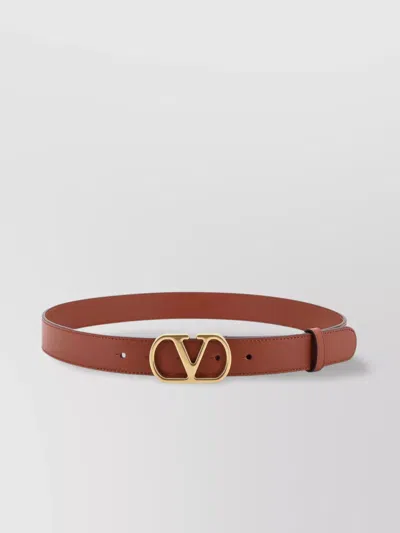Valentino Garavani Leather Belt Adjustable Gold-tone Buckle In Brown