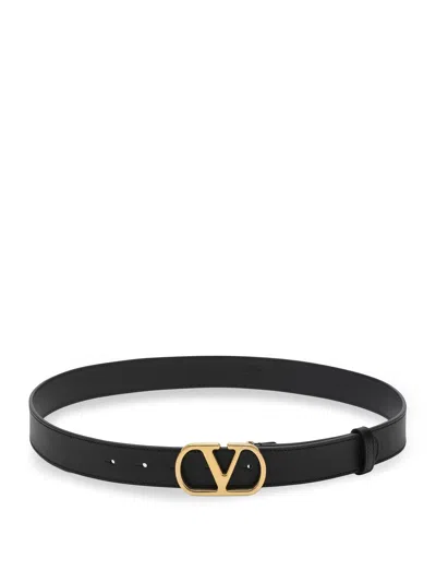 Valentino Garavani Valentino Vlogo Signature Leather Belt In Black