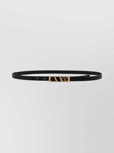 Valentino Garavani Leather Belt Gold-tone Buckle In Black