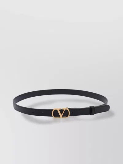Valentino Garavani Leather Belt With Adjustable Length And Gold-tone Buckle In Black