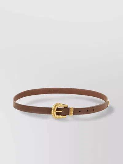 Valentino Garavani Leather Belt With Adjustable Length And Gold-tone Buckle In Brown