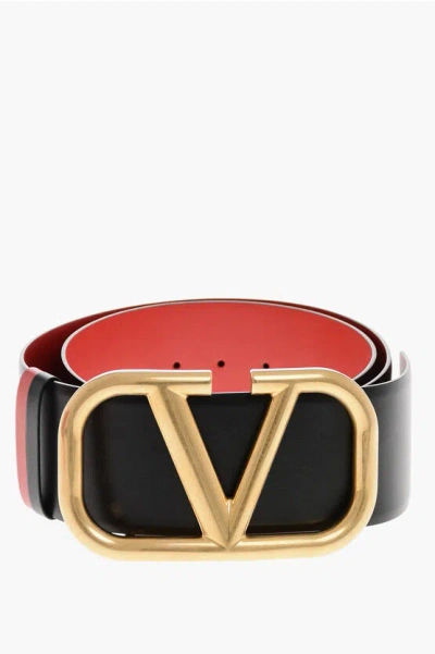 Valentino Garavani Leather Belt With Gold Finish Maxi Buckle 70mm In Black