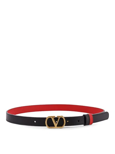 Valentino Garavani Leather Belt With Vlogo Signature In Black