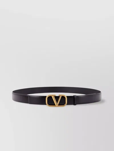 Valentino Garavani Leather Belt With Vlogo Signature Buckle In Black