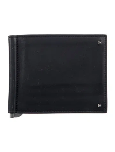 Pre-owned Valentino Garavani Leather Bifold Wallet In Black