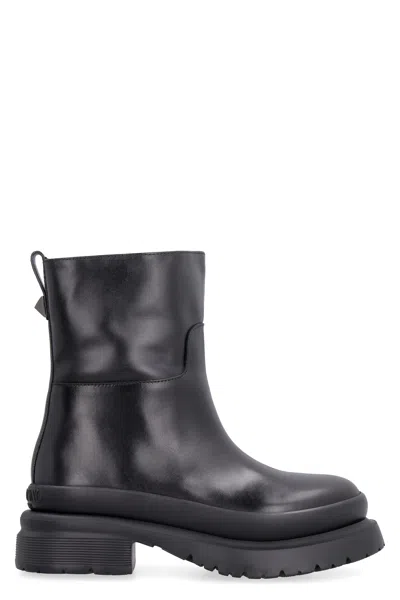 Valentino Garavani Leather Biker Boots In Black