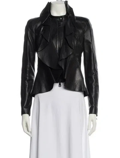 Pre-owned Valentino Leather Biker Jacket In Blue