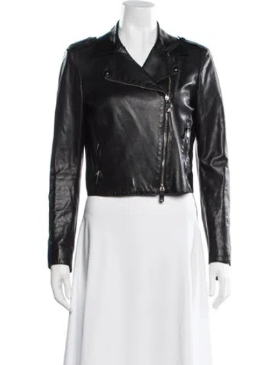 Pre-owned Valentino Leather Biker Jacket In Blue