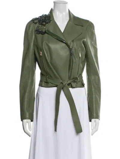 Pre-owned Valentino Leather Biker Jacket In Green