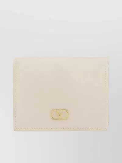 Valentino Garavani Leather Billfold Wallet Gold-tone Hardware In Beige